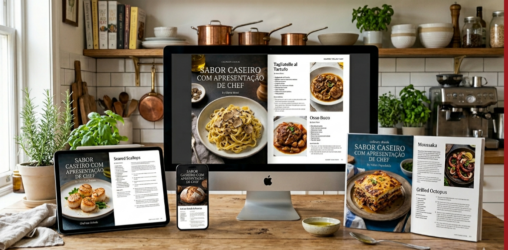 Ebook Sabor Caseiro com Apresentação de Chef em vários dispositivos